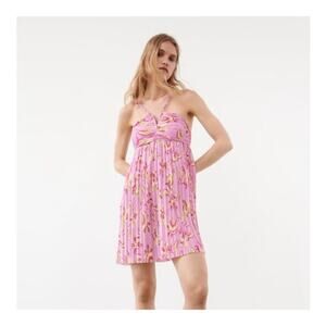 Zara Pink Pleated Mini Sundress Small Paisley Babydoll Vacation Elle Woods EUC